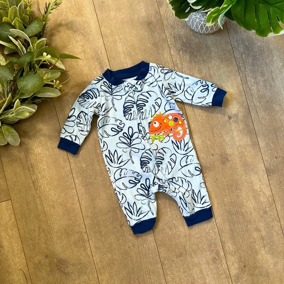 Koala Baby Boy Zip Longalls Blue Chameleon Romper Tropical One Piece - Picture 2 of 10
